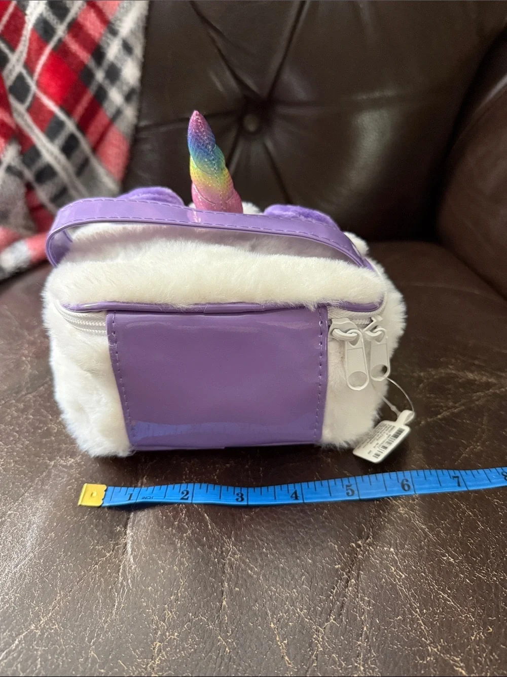 Claire's White & Purple Plush Unicorn Panda Kids Bag with Rainbow Horn